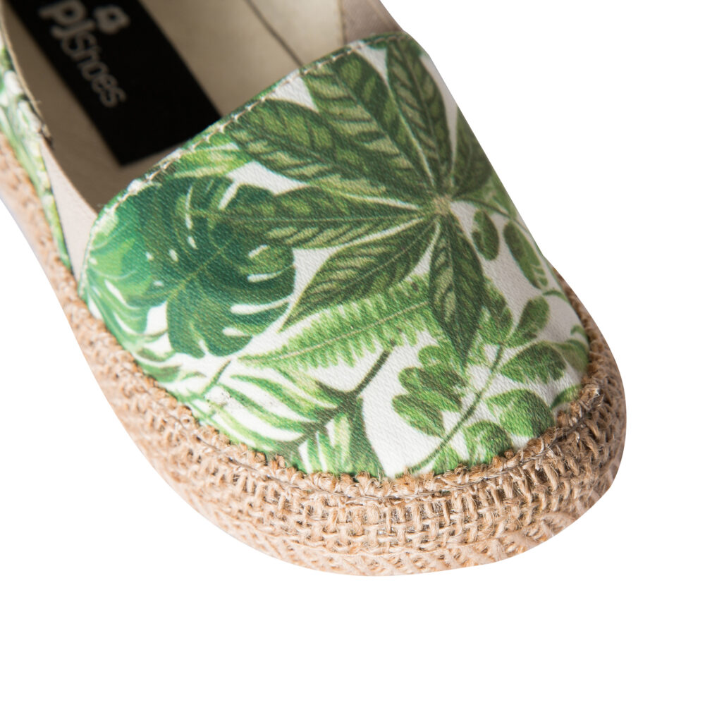 Espadrile pentru copii din textil printat cu talpa acoperita cu iuta Green Leaves