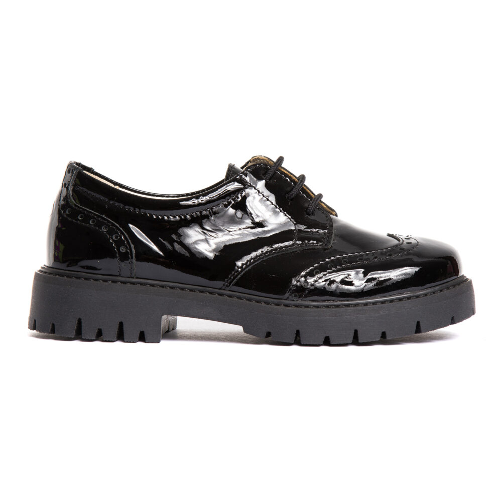 Pantofi eleganti perfecti pentru scoala din piele lacuita pentru fete Frida negru
