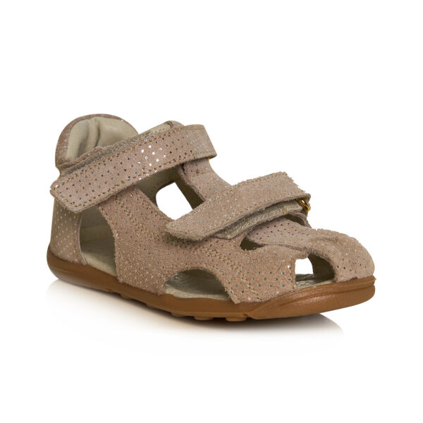 Sandale pentru copii din piele cu talonet talpa ultra flexibila Mara print bej