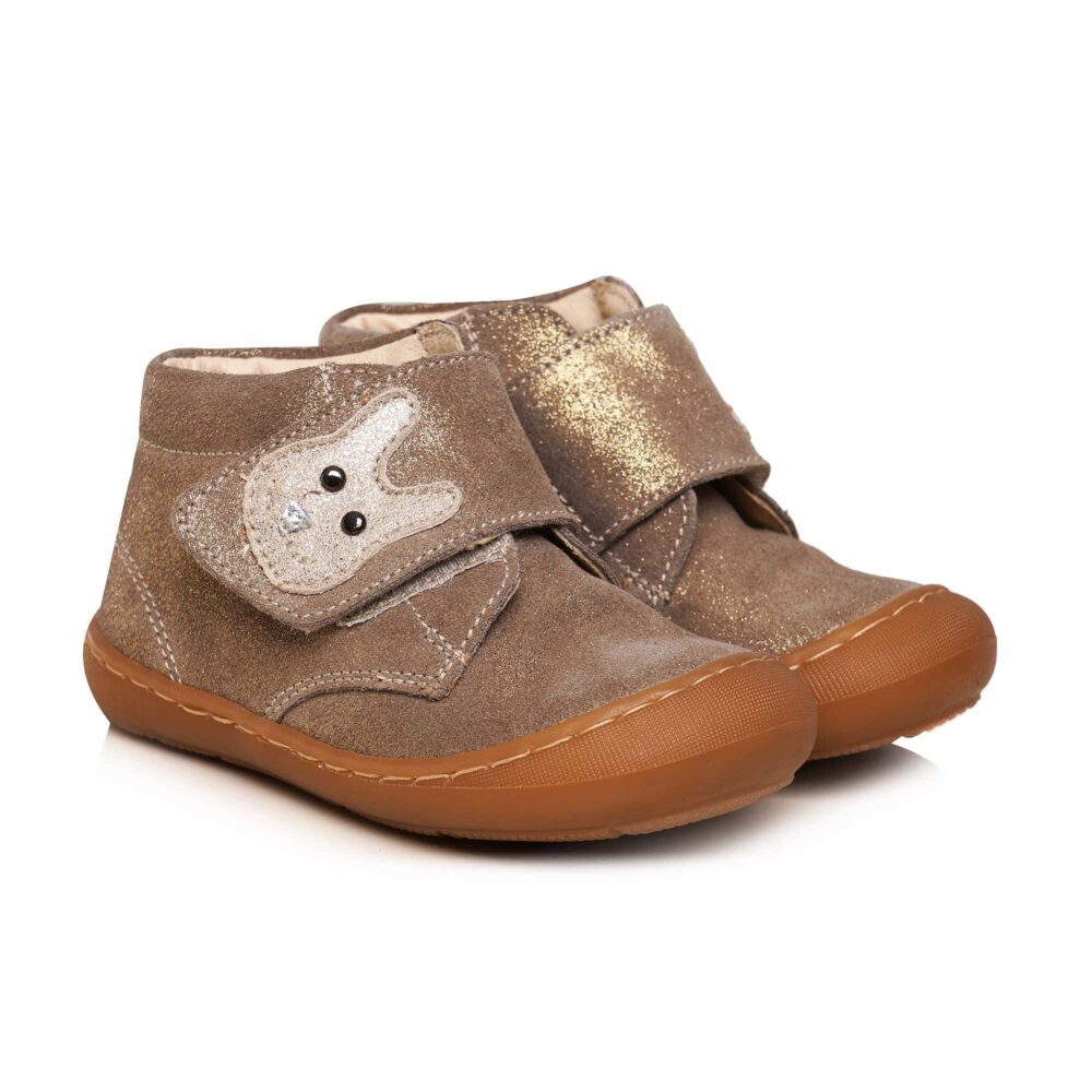 Pantofiori copii din piele cu talpa flexibila si talonet Teddy cappucino