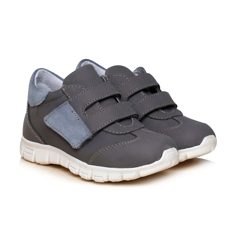 Pantofi copii sport din piele cu talpa flexibila si talonet Tokyo gri