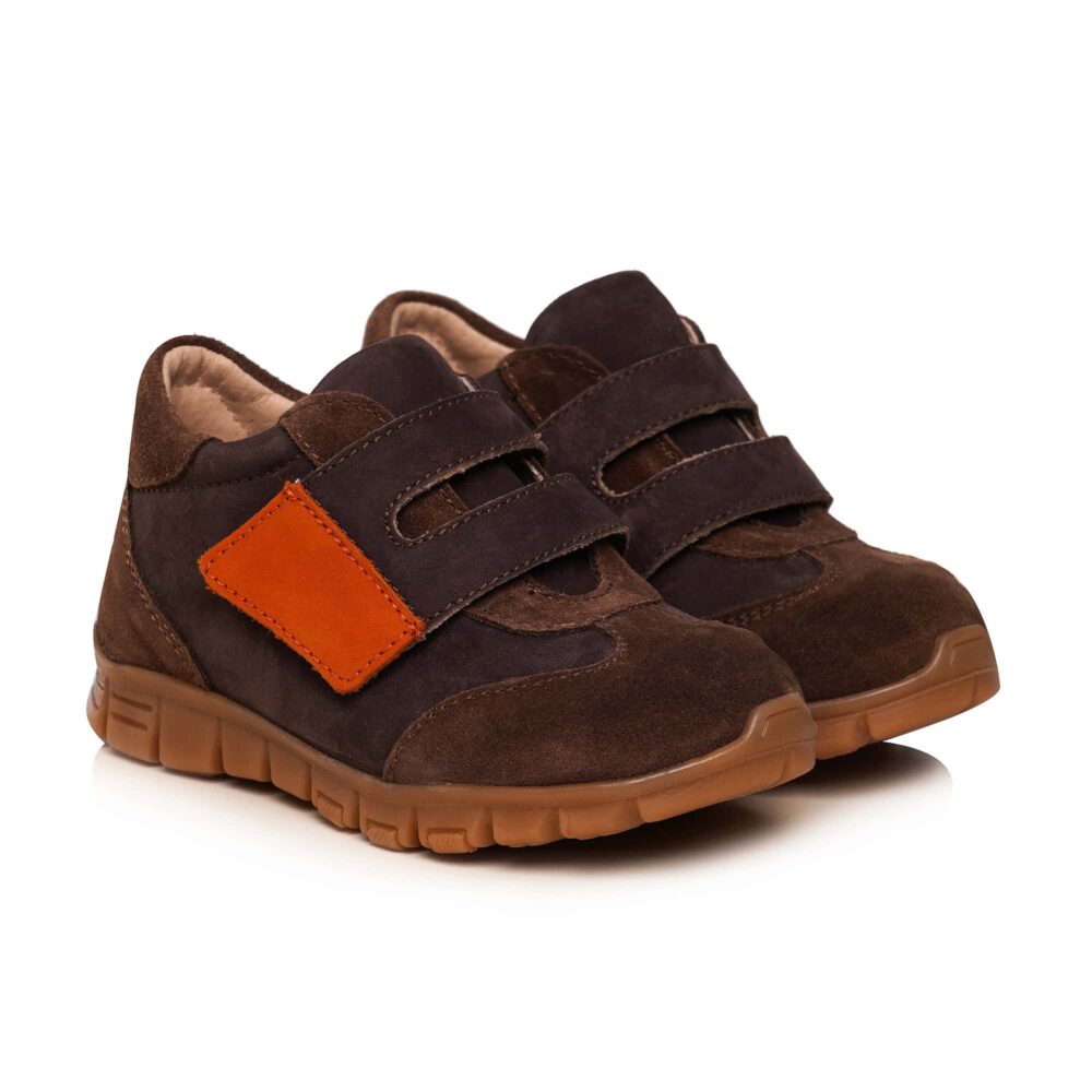 Pantofi copii sport din piele cu talpa flexibila si talonet Tokyo maro 01