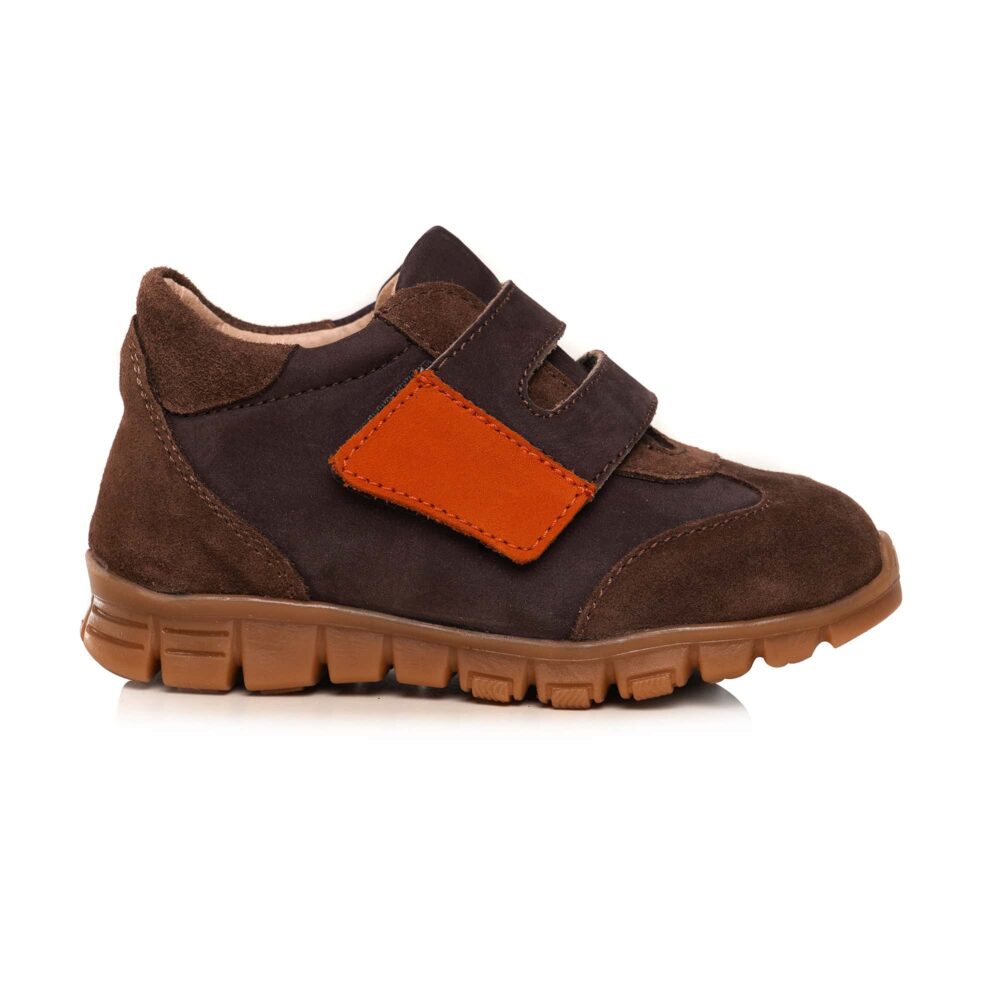 Pantofi copii sport din piele cu talpa flexibila si talonet Tokyo maro 01