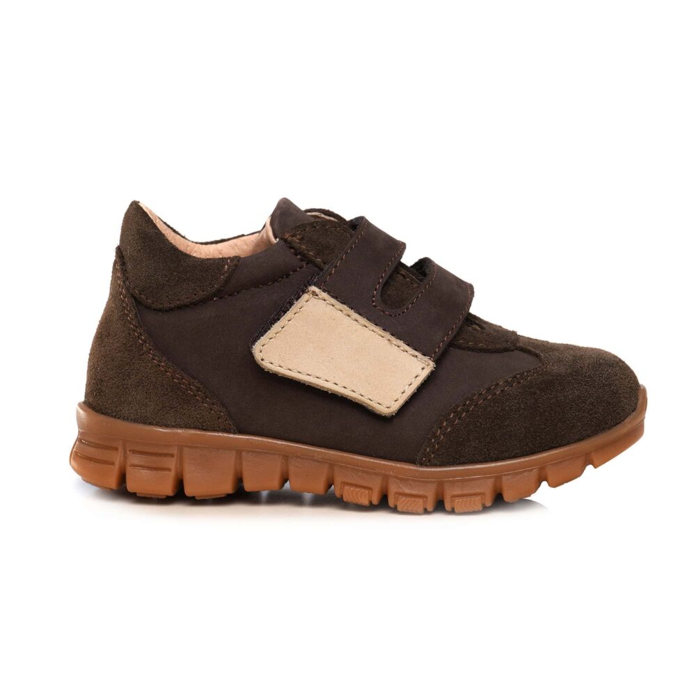 Pantofi copii sport din piele cu talpa flexibila si talonet Tokyo maro 02