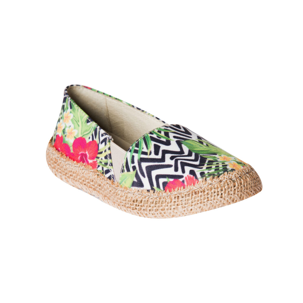 Espadrile pentru copii din textil printat cu talpa acoperita cu iuta Tropical Print