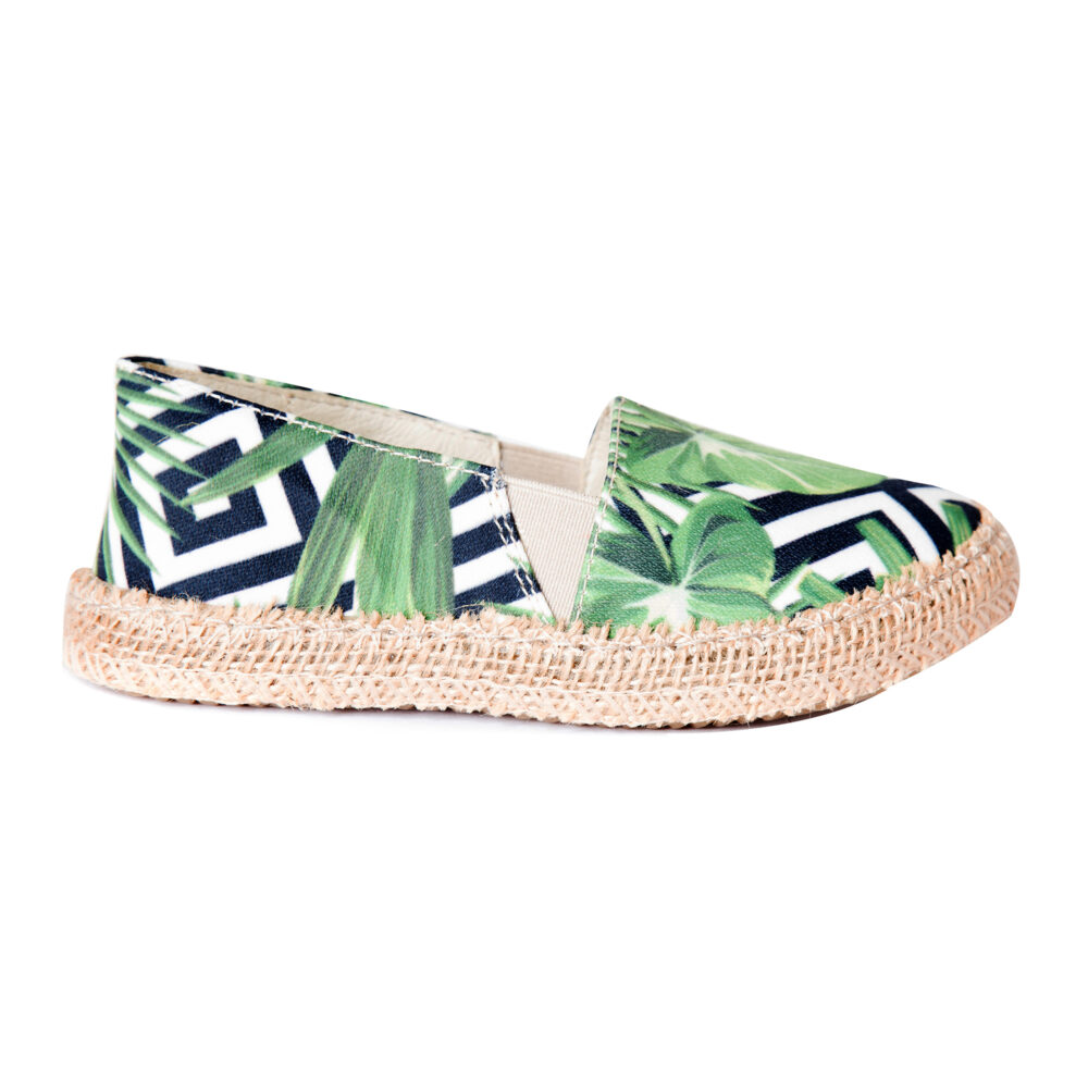 Espadrile pentru copii din textil printat cu talpa acoperita cu iuta Jungle Black