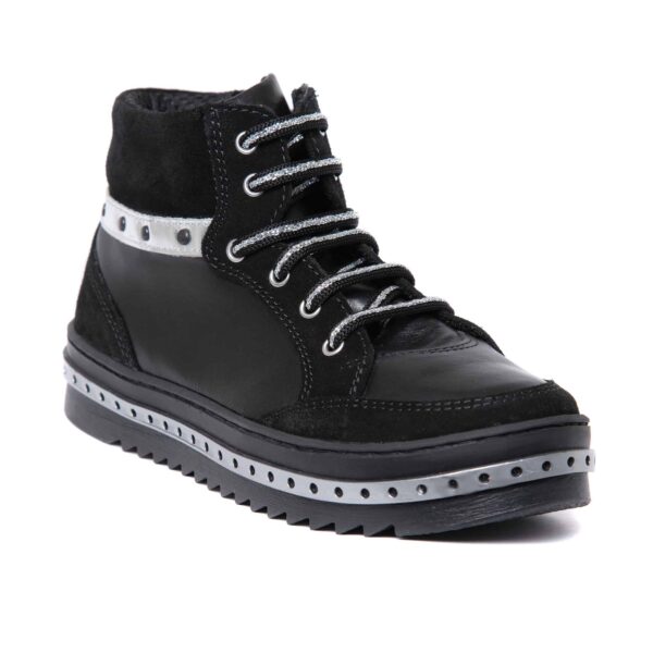 kidda-001-3.jpg Tenisi din piele pentru fete Kidda negru&argintiu