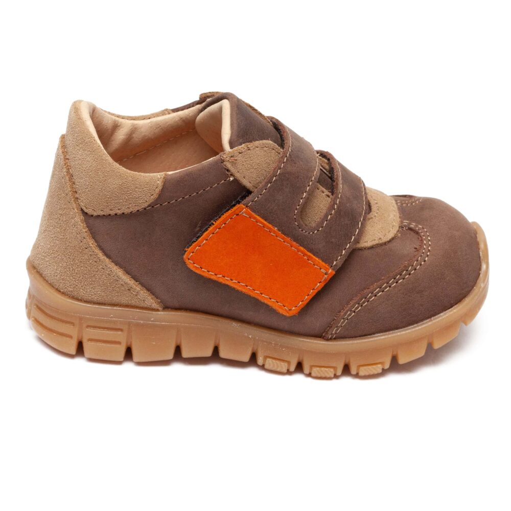 Pantofi copii sport din piele cu talpa flexibila si talonet Tokyo camel 1